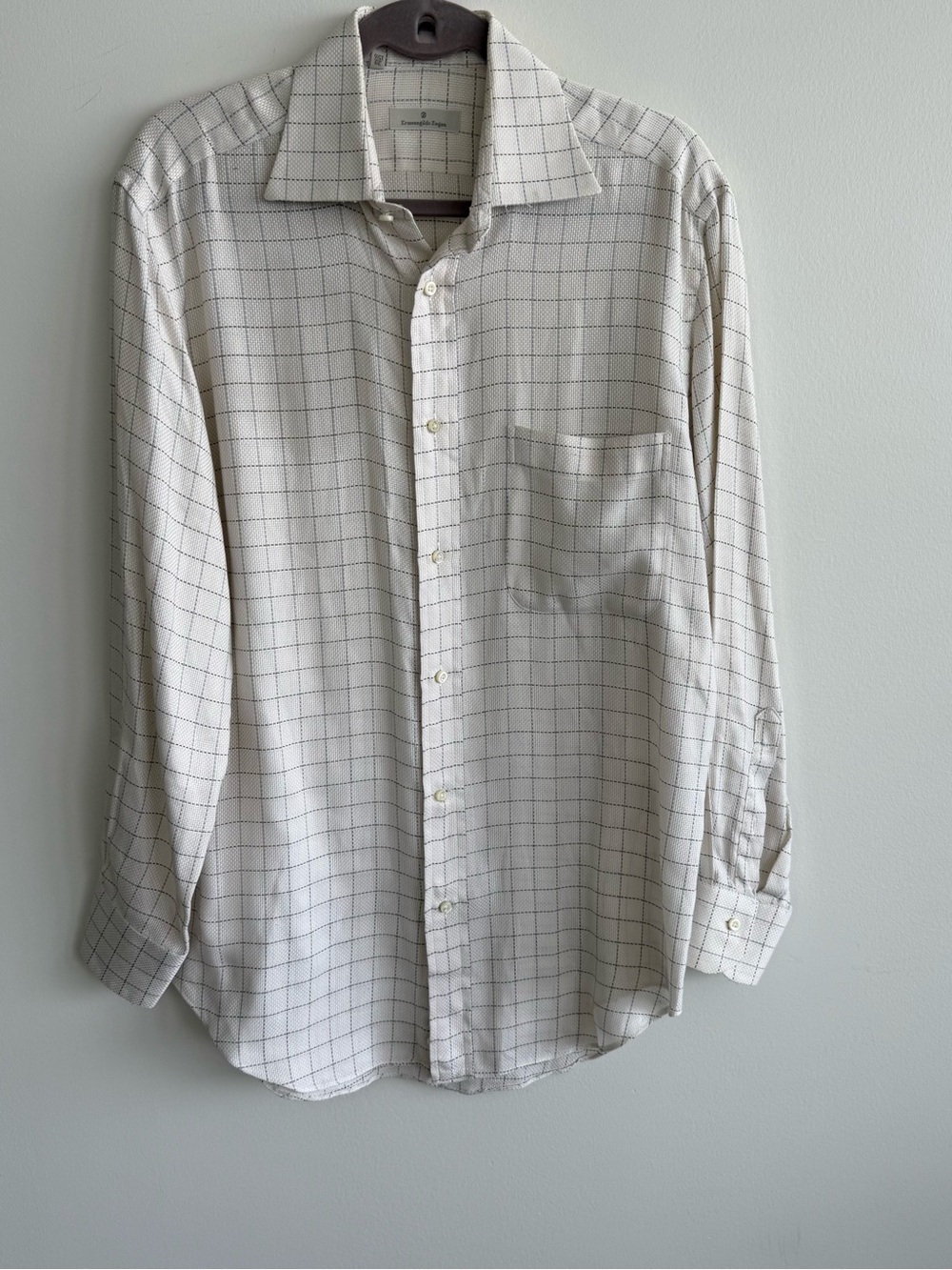 Ermenegildo Zegna White Dress Shirt with Black Grid Check NWOT